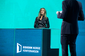 Styreleder i Eiendom Norge, Grethe Meier under Eiendom Norge konferansen 2021. Foto: Johnny Vaet Nordskog.