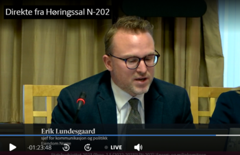 Erik Lundesgaard på Stortinget. Foto: Skjermdump fra stortinget.no